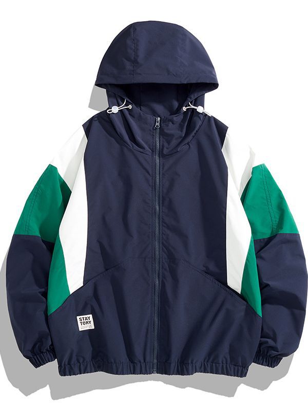 新款夹克男春秋季潮牌日系街头撞色拼接连帽外套情侣JK8121P100,男装夹克,电商A400（原B301）