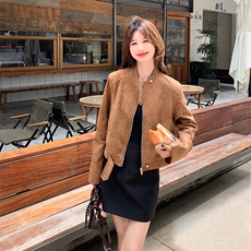 美拉德麂皮绒短外套女秋季2025新款美式复古时髦显瘦机车服夹克潮，女装短外套，2D075