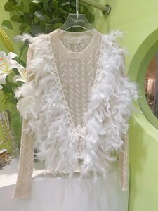 马海毛重工羽毛钉珠套头毛衣,女装针织衫/毛衣,WOOSING