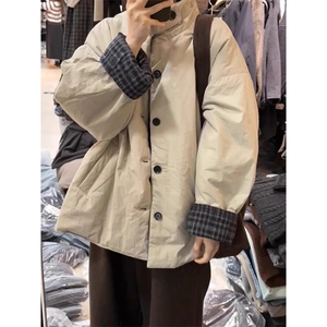 女风 黑灰格子双面穿夹棉棉衣 ZM0136-P115图片