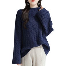 2025秋冬新半高领套头加厚针织衫女精美提花软糯亲肤保暖打底毛衣，女装针织衫/毛衣，特麦惠羊绒