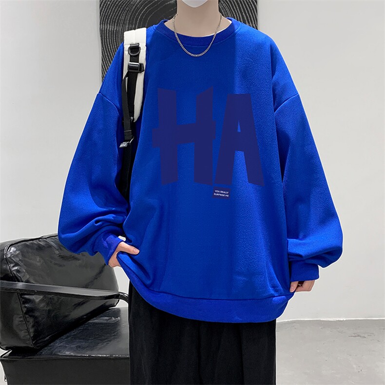 华夫格卫衣圆领卫衣男大码长袖t恤男外套HW76258-P30加绒款-P40,男装卫衣,电商A040