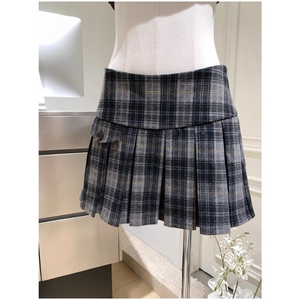 JK2501-P55 韩系学院风 格纹半身裙女高腰显瘦百褶裙短款a字裙图片