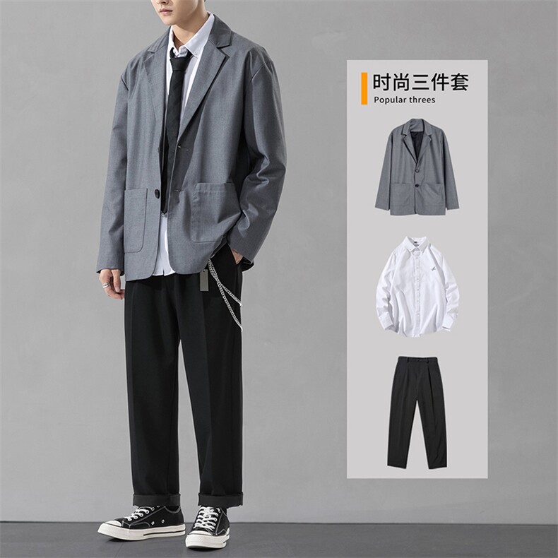 ins学院风套装男潮牌宽松韩版潮流休闲西装搭配三件套DF148T，男装西服，电商A102