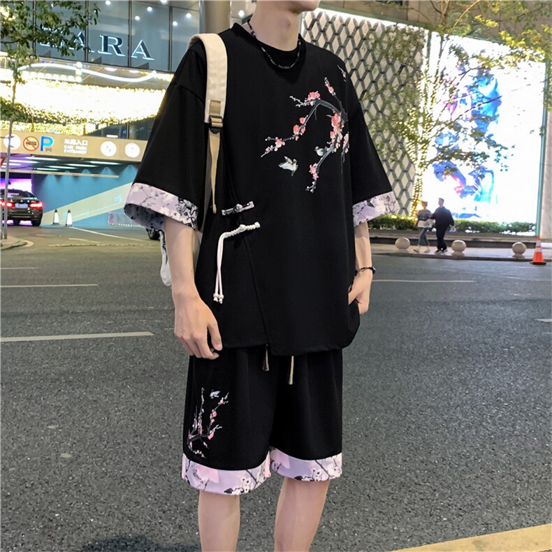 新中式风两件套夏季新中式禅意短袖t恤男套装A436-D220-P52,男装休闲套装,电商A436