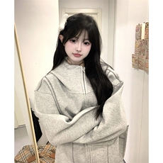 抖音得物高品质秋冬美式高街重磅结构辑明线纹理连帽卫衣外套W111，男装卫衣，电商A486