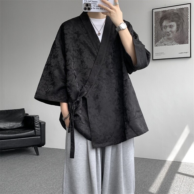 风提花开衫道袍七分袖汉服大码中式禅服冰丝和服外套DP1101/P58,男装衬衫,电商B238