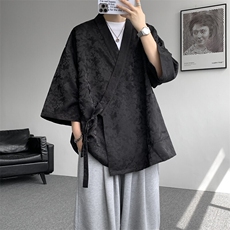 风提花开衫道袍七分袖汉服大码中式禅服冰丝和服外套DP1101/P58，男装衬衫，电商B238