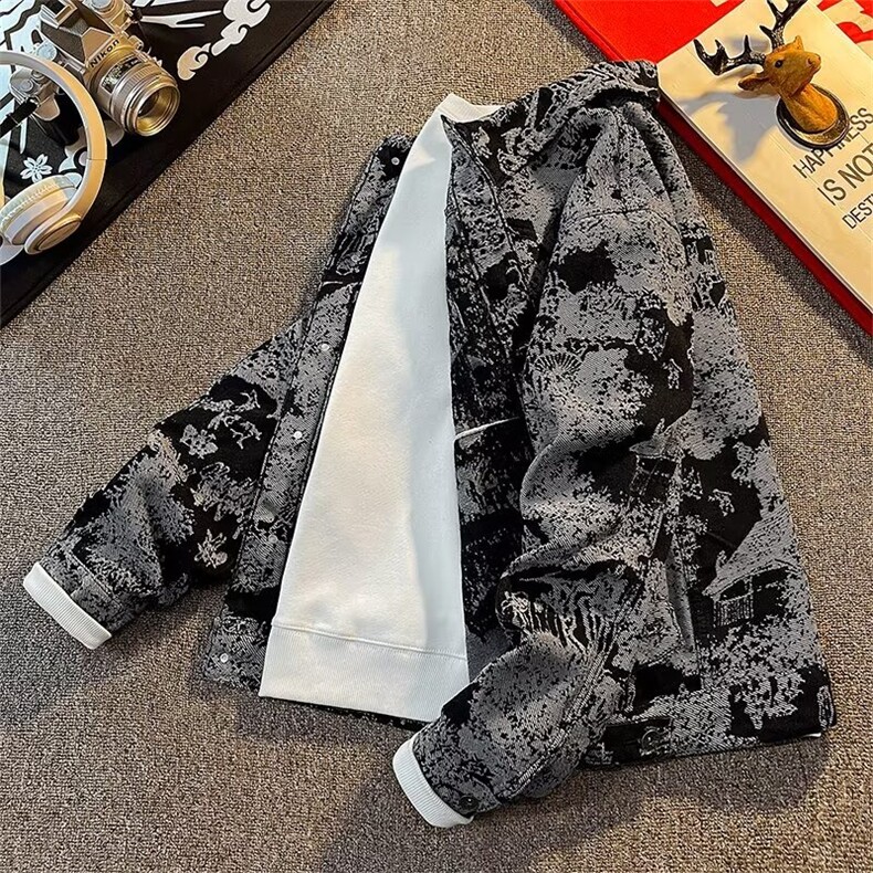 设计感提花夹克男女款美式复古牛仔外套宽松痞帅情侣衣服B88/P70,男装工装外套,星座506B