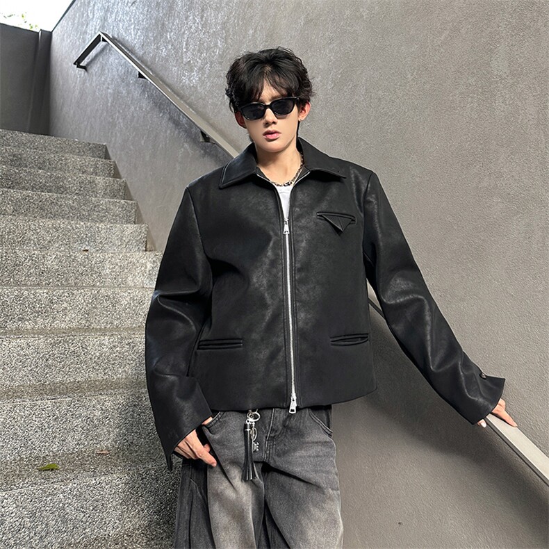 现货复古风纯色PU皮衣外套男上衣A071-3327-P108,男装皮衣,电商A071