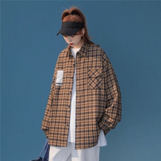 格子衬衫长袖美式复古潮牌痞帅防晒外套潮流ins衬衣服，男装防晒衣，星座1210-1