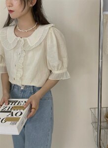 法式少女娃娃领小衫～图片