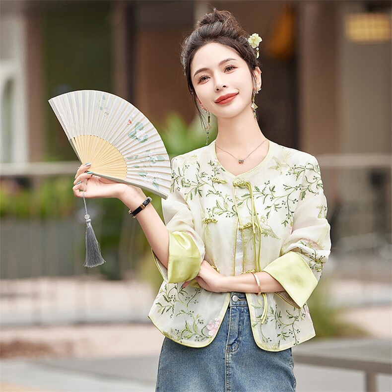 新中式短外套女2025夏季复古刺绣欧根纱薄款防晒衣外搭上衣,女装防晒衣,难舍钰依