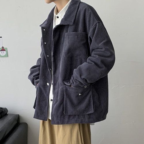 港风情侣灯芯绒夹克外套多口袋工装宽松衬衫潮男女日系H203/P85,男装夹克,电商A221A
