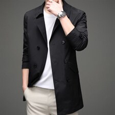 2023春秋季男士上衣中长款纯色中年商务休闲时尚风衣外套男装，男装风衣，电商B212（原钱塘6029）