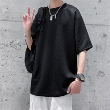 2024夏季新款巴洛克华夫格贴标休闲宽松男短袖A161-TH01-P35，男装T恤，电商A161-2