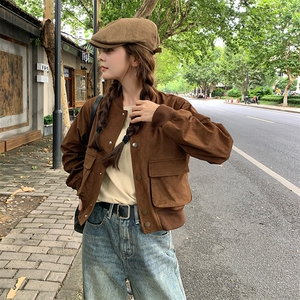 美拉德咖色工装外套女春秋2025新款超火好看高级小众复古夹克上衣图片