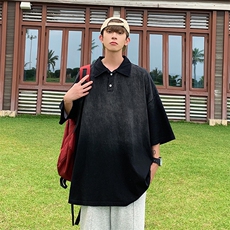 抖音品质2023夏季大码短袖polo衫男休闲水洗渐变T恤XP77066-P45，男装Polo衫，电商A042