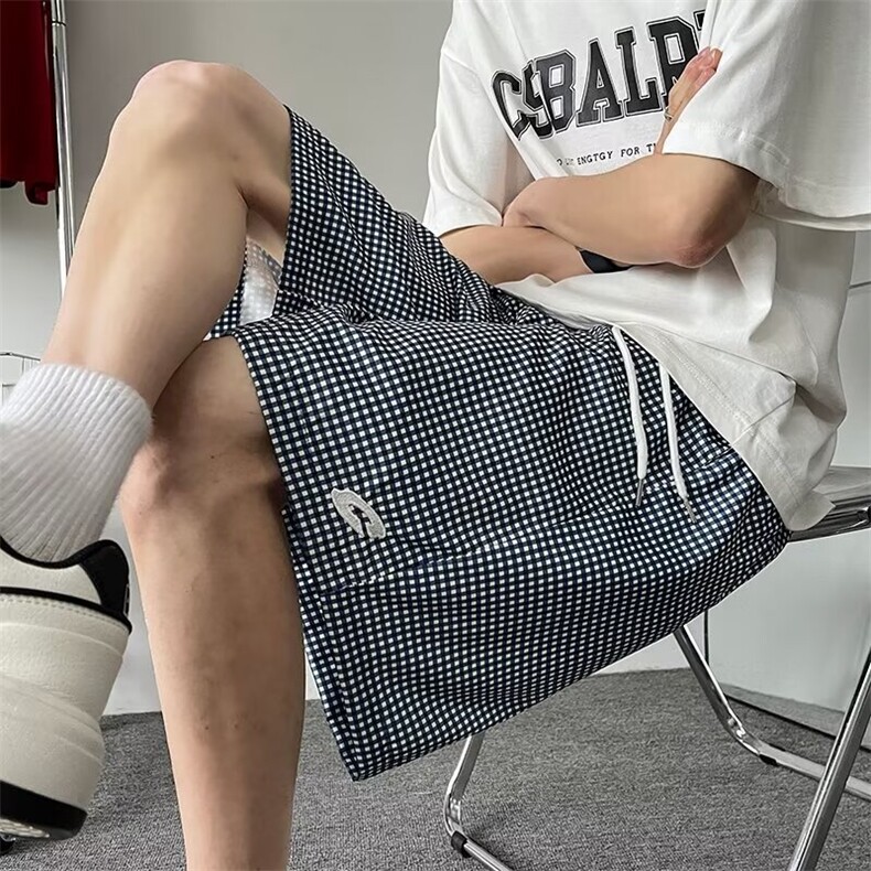 细格子休闲短裤男士韩版潮流夏季宽松2024新款ins五分裤K5374-P25,男装牛仔裤,星座412-3