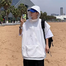 气质潮流简约新款无品牌百搭文艺拉链设计连帽短袖t恤男夏季韩版，男装T恤，星座1210-1