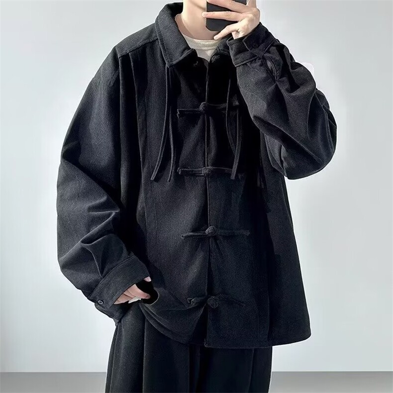 新中式风长袖衬衫男大码宽松休闲汉服唐装外套J215-P50,男装衬衫,星座1105-3