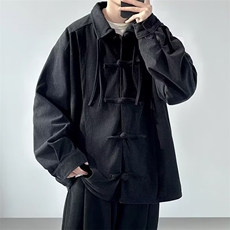 新中式风长袖衬衫男大码宽松休闲汉服唐装外套J215-P50，男装衬衫，星座1105-3