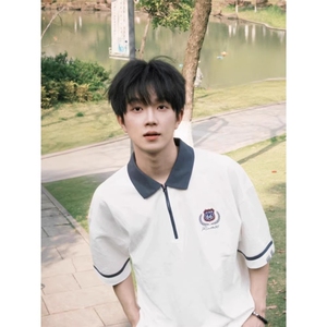 徽章刺绣短袖男款夏季半拉链polo衫男女同款短袖KA22-P42图片