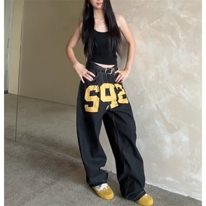 网络图现货 美式复古潮流牛仔裤直筒阔腿高街休闲长裤JB382-P50图片
