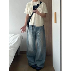 夏季狐绒萃古巴衬衫绒感镂空男女透气老钱风短袖CT25113批48，男装T恤，星座1004-6