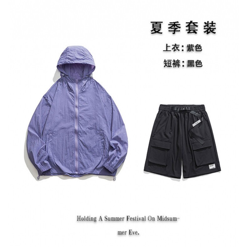 夏日户外UPF50+防晒衣潮流短裤情侣款套装FSY3203+K2332-P80,男装休闲套装,电商A128