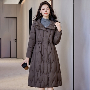 抽绳收腰羽绒服女韩版宽松休闲冬季外套显瘦简约菱格连帽棉服图片