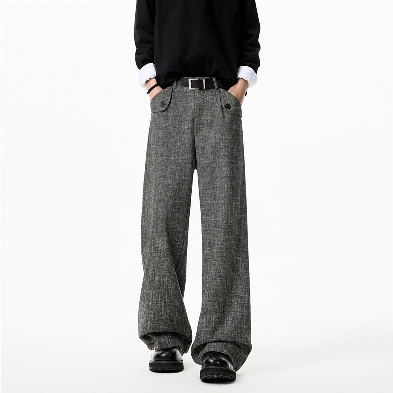 抖音品质秋季新款老钱风纹理宽松休闲西裤B315-K893-p65控88，男装西裤，电商B315
