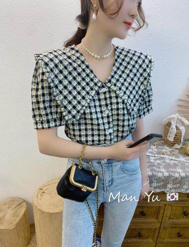 夏季新款，格子小衫，女装，MAN YU 蔓羽