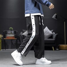 2021秋季新沙发墙大码男九分日系秒脱排扣拼接休闲裤卫裤K2100P45，男装休闲裤，电商A001