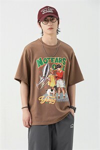 2023夏新款 情侣风 个性卡通印花宽松圆领短袖T恤上衣 T2215-P38图片