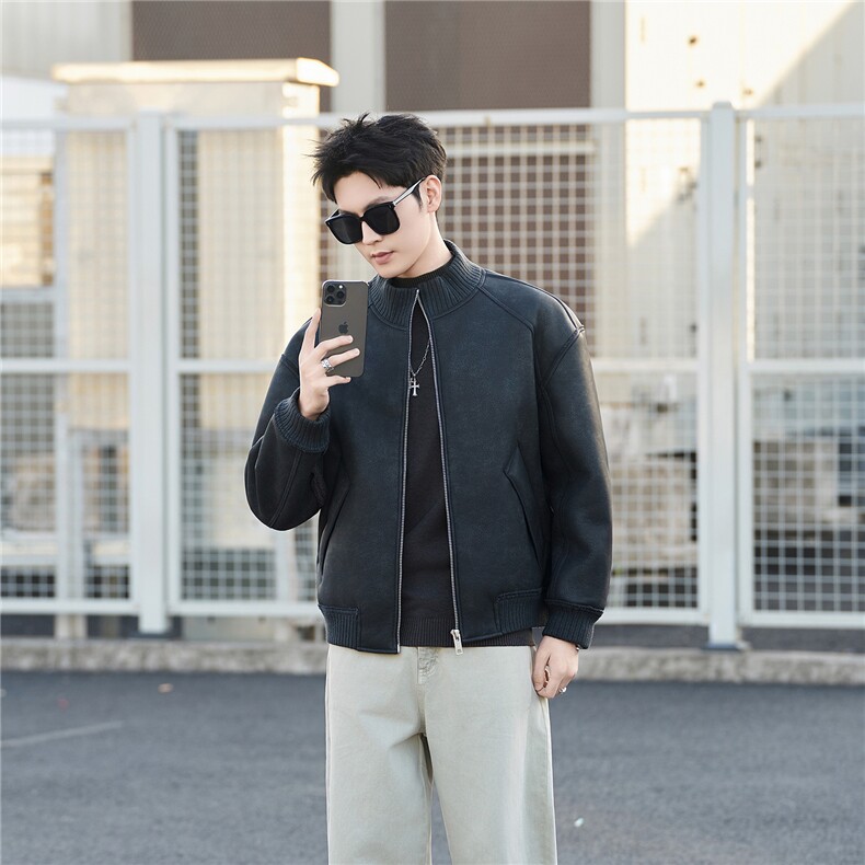 皮毛一体外套男士2025新款皮衣冬季加绒加厚皮夹克B328-7118-P185,男装夹克,电商B328