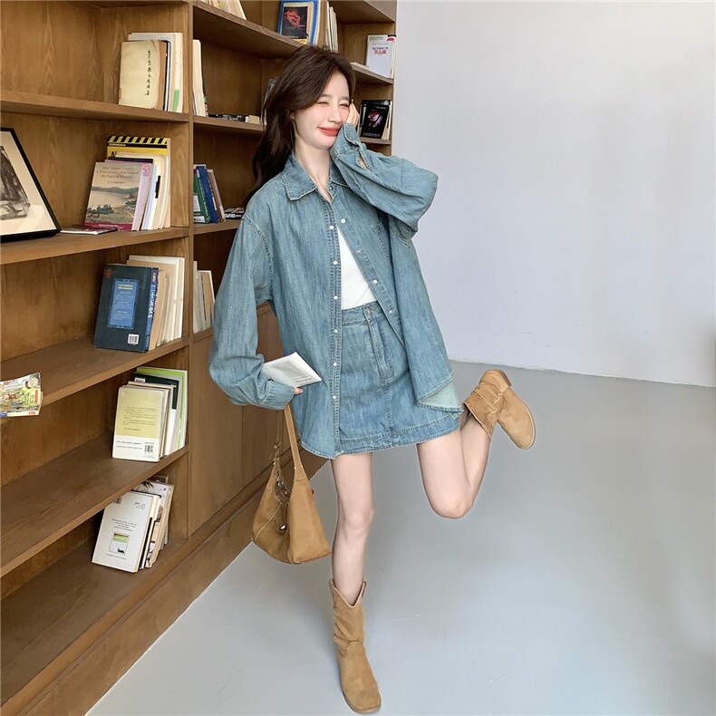 2026春夏复古牛仔休闲套装配腰带P205-K305,女装套装/套裙,网红馆