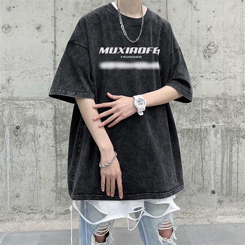 抖音供货、210克现货水洗棉印花宽松版短袖T恤D223A-ST2329-P35,男装T恤,电商019-1