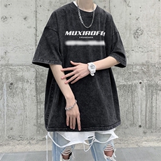抖音供货、210克现货水洗棉印花宽松版短袖T恤D223A-ST2329-P35，男装T恤，电商019-1
