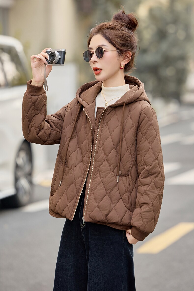 藏青色休闲连帽夹棉加厚外套女2025秋冬新款宽松时尚百搭保暖棉衣,女装棉衣/棉服,余墨