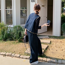 高级松弛感穿搭牛仔马甲套装女春季2025新款又a又飒阔腿裤三件套，女装套装/套裙，2C236