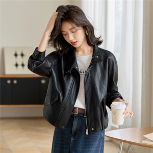 时尚港风立领短款皮衣外套女2025秋季新款宽松洋气小个子机车夹克图片