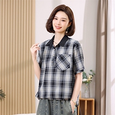 叶笙衣2519衬衣领格子上衣，女装衬衫，叶笙衣