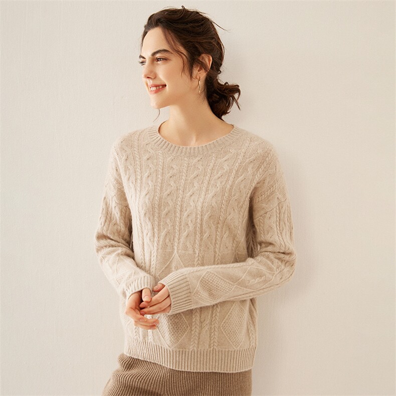 2025年秋季常规款套头长袖落肩袖单件针织衫时尚百搭，女装针织衫/毛衣，溪贝羊绒