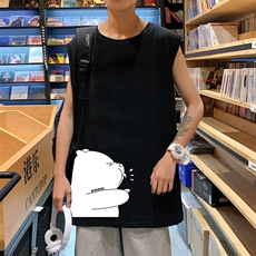 ！港风2023夏季无袖背心男加肥加大码宽松短袖T恤男BX281-P20，男装背心/马甲，电商B371