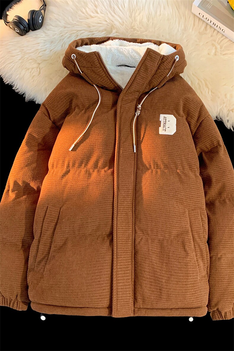 冬季青少年灯芯绒连帽棉衣潮牌羊羔毛加绒加厚棉服外套5305-P85,男装棉衣,电商B306
