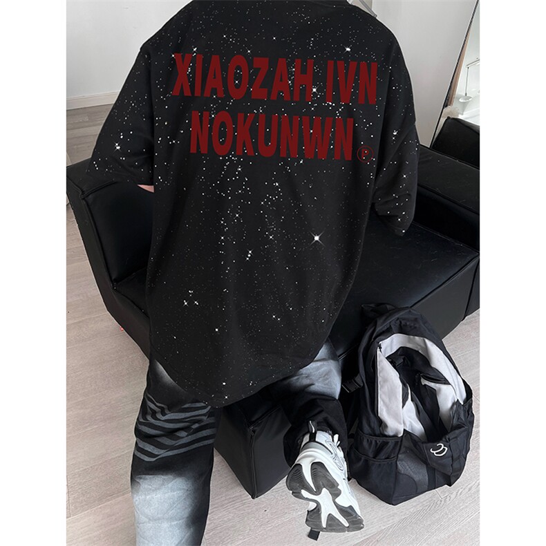 量大优供抖音视频支持得物配合二开美式满天星亮片短袖T恤MTX258,男装T恤,电商A486