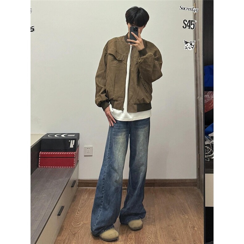 cleanfit短款工装外套男款春秋美式复古棒球服潮牌做旧哈灵顿夹克图片