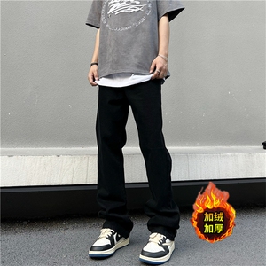 复古黑色微喇牛仔裤男女宽松显瘦休闲高街头ins潮堆积感长裤有货图片