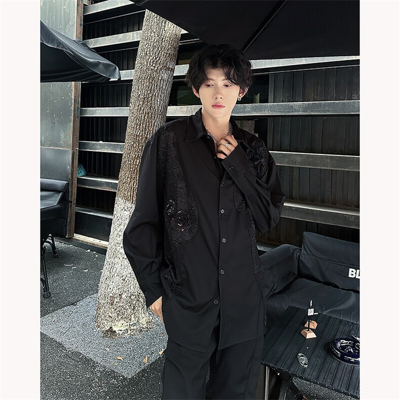 25春夏男士立体暗夜玫瑰重工鎏金衬衫CS75-P105,男装衬衫,电商B288